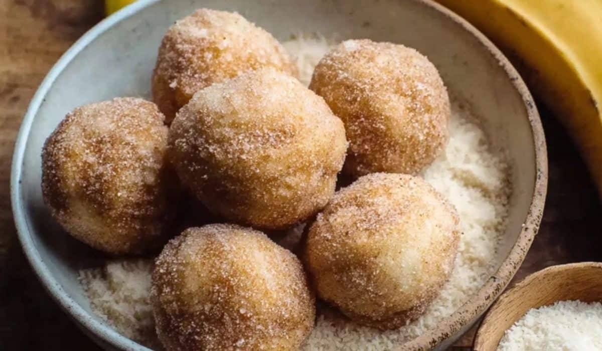 3 Ingredients Ripe Bananas energy bites in a bowl, ready to serve