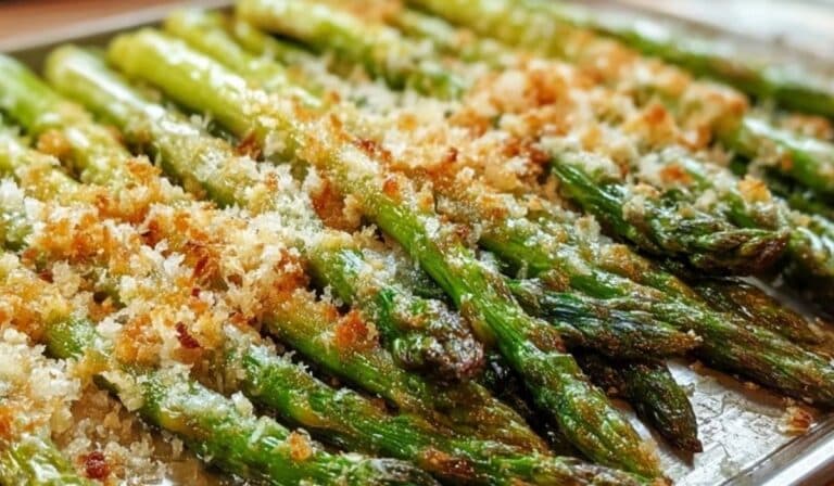 Parmesan Roasted Asparagus baked until crispy with golden cheese