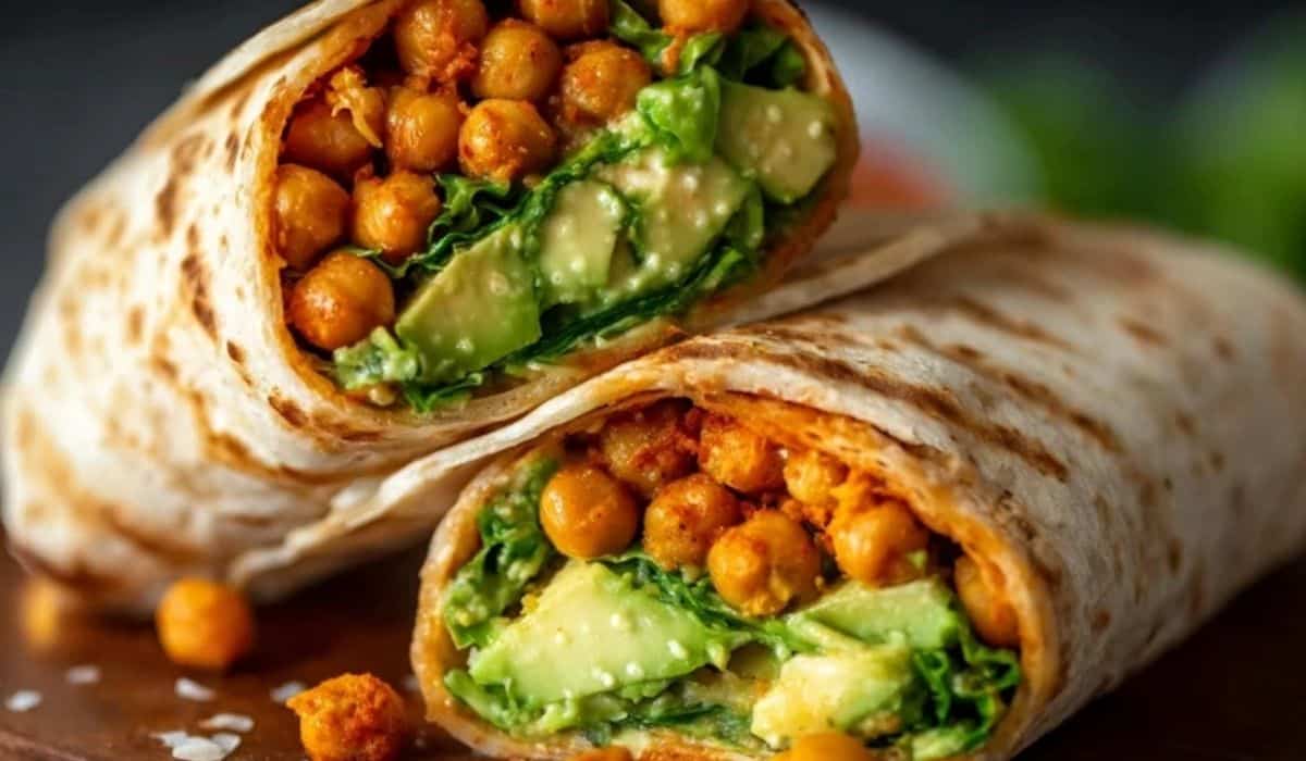 Chickpea and Avocado Wrap with roasted chickpeas and creamy avocado