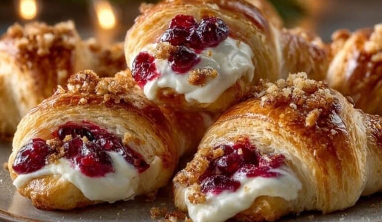 Cranberry Cream Cheese Crescent Bites arranged on a holiday platter