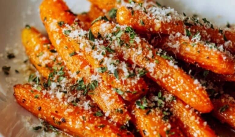Roasted Garlic and Parmesan Carrots served hot with melted cheese and herbs