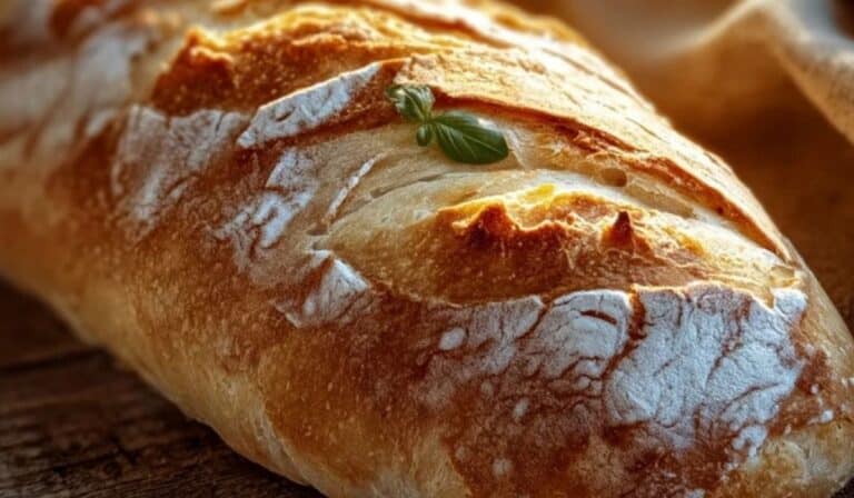 Quick and Easy Crusty Italian Bread on rustic table