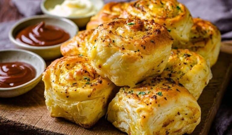 Featured Cheese and Onion Rolls on rustic table